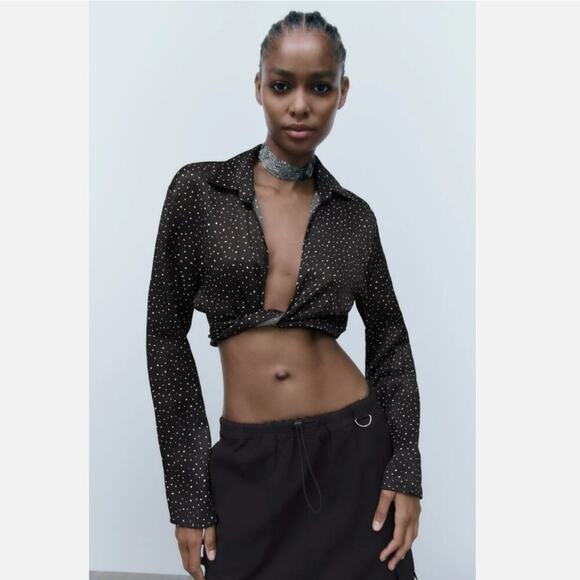 Zara XXL Long Sleeve Satin Polka Dot‎ Wrap Shirt Viscose Blend - Picture 11 of 12